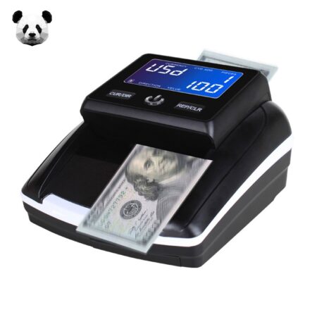 PANDA 130A Money Detector verifying Euro banknotes on a retail counter in Cyprus
