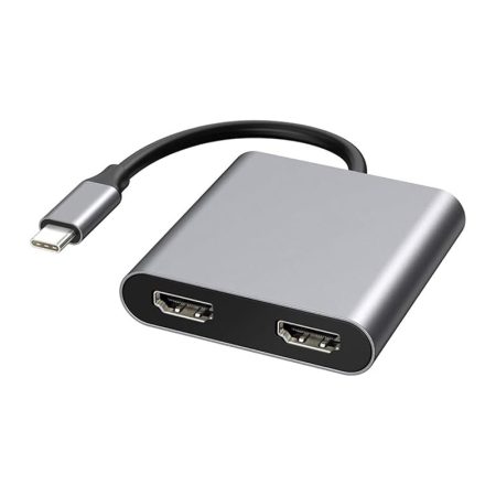 PANCORE 4-in-1 USB-C Adapter with dual HDMI and USB 3.0 connected to a laptop in a European office