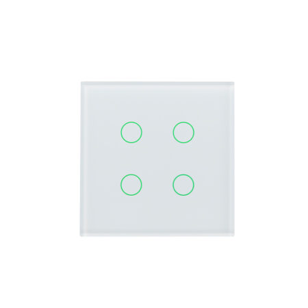 Qbus SW04 GB Tastu® glass switch on a smart home wall panel in a modern European interior
