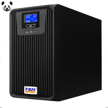 PanPower 3000 VA UPS tower with LCD+LED display on a server rack in Cyprus
