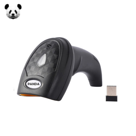 PANDA 9512 wireless barcode scanner reading a QR code in a Cyprus retail store