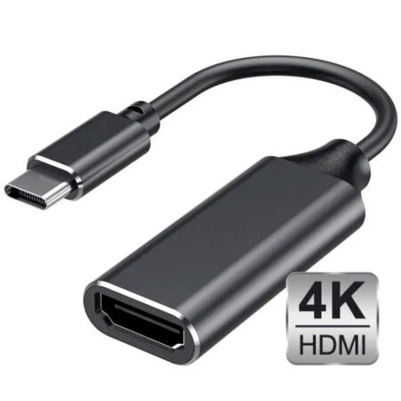 PanCore USB-C to HDMI Adapter connected to a laptop streaming 4K video to a TV in a European living room