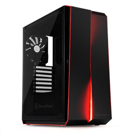 SilverStone Redline RL07 mid-tower case with tempered glass and steel body in a European gaming setup