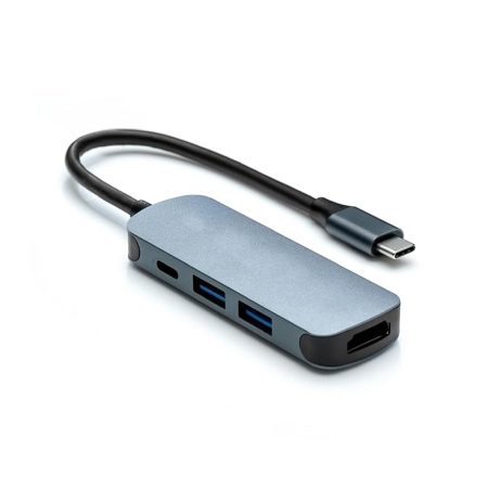 PANCORE 4-in-1 USB-C adapter with HDMI, dual USB ports, and PD charging connected to a laptop in Cyprus